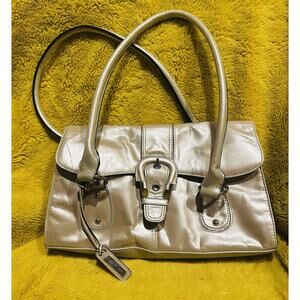 East 5th Beige Handbag Purse Shoulder Bag Gold Buckle Accents Genuine Leather